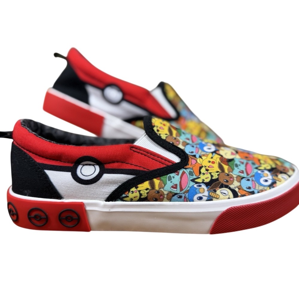 Pokémon‎ Slip On Shoes Youth 5 Red Multi Pikachu Eevee Squirtle Canvas Ground Up